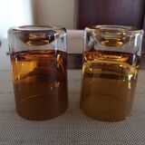 Duo de verres à whisky ou cocktail cristal ambré space age années 1960/1970
