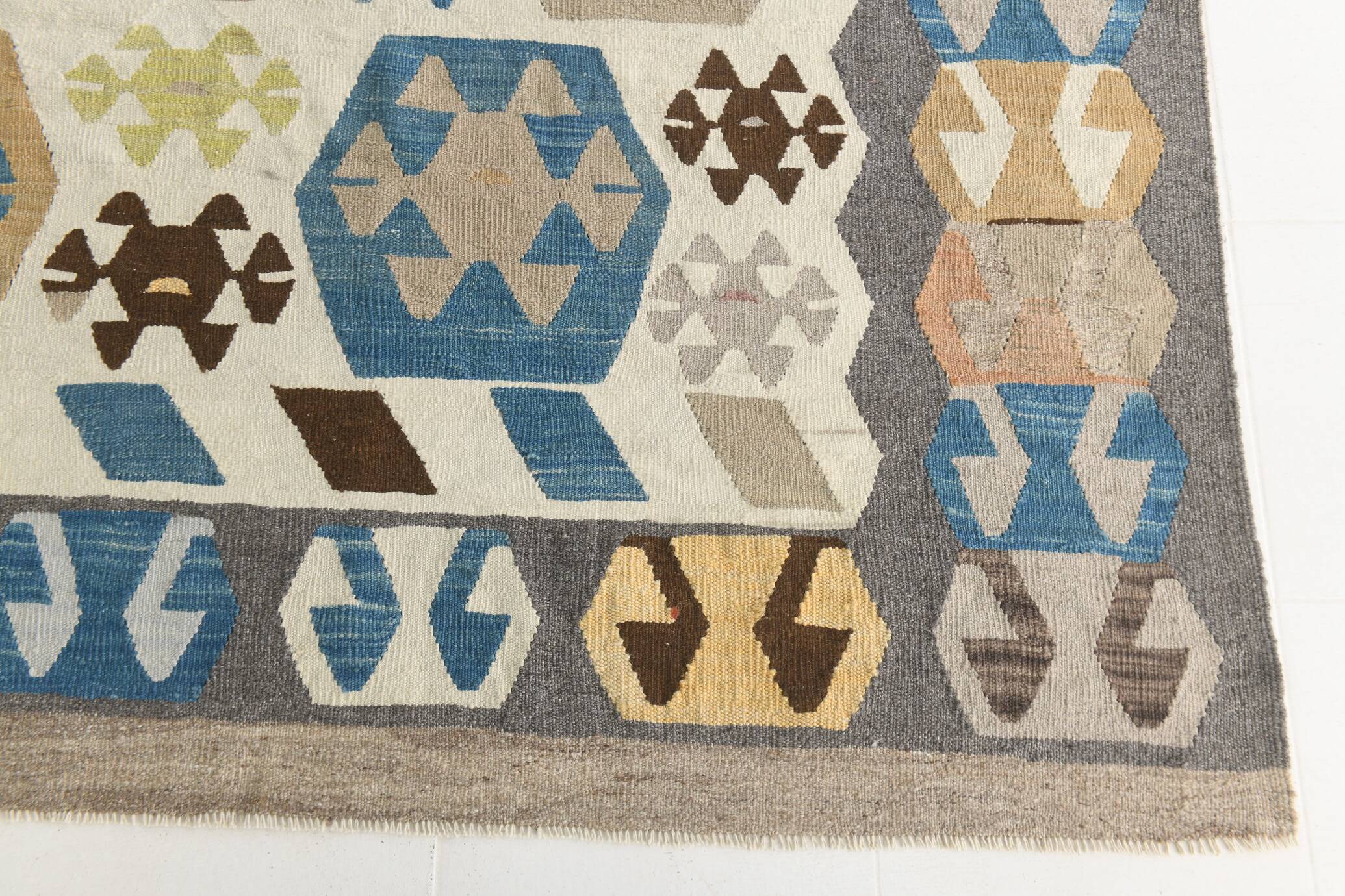 Tapis Kilim de luxe de style rare géométrique 9x11, tapis Kilim vintage de grande surface