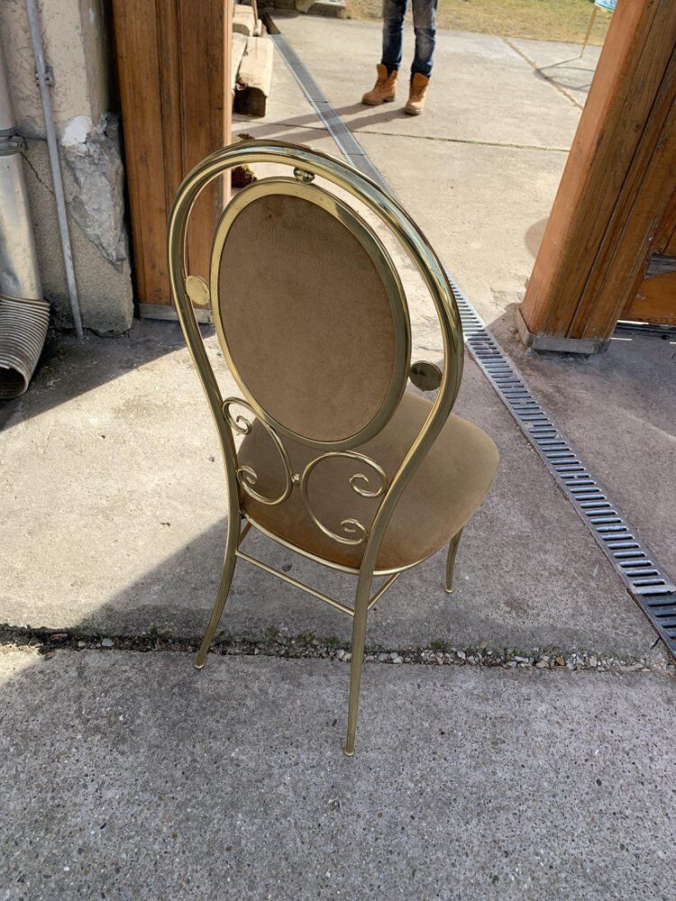 Vintage italian brass dining chairs and table by paolo salice, 1970s, set of 5