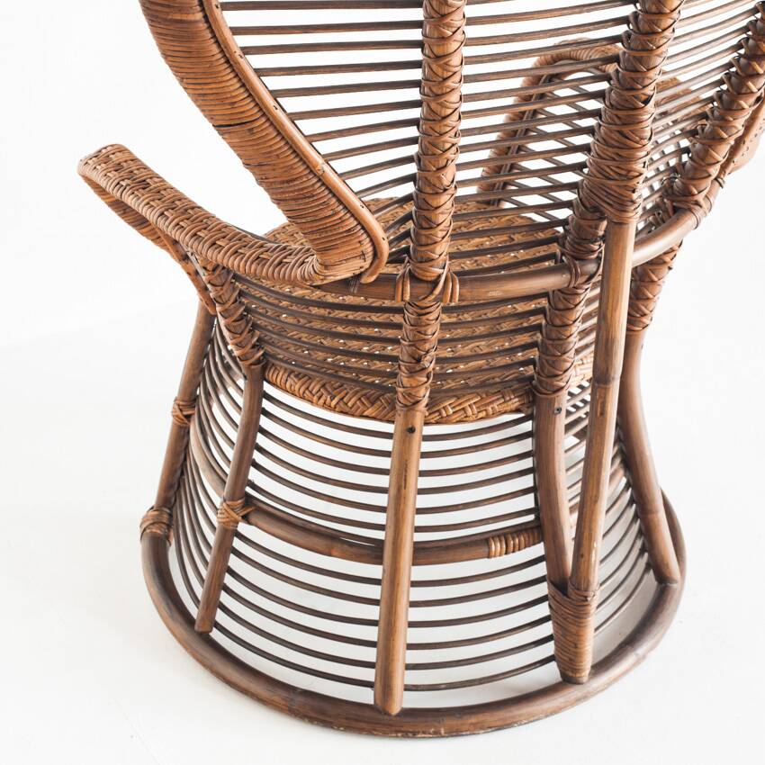 Vintage high armchair in cane/rattan. France, 1960s