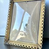 Cadre photo vintage en métal doré 19,5 cm x 15,5 cm verre CONVEXE