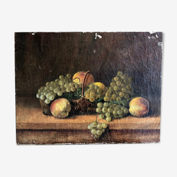 Oil on canvas, still life with apples and grapes
