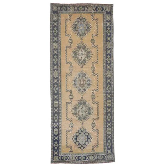 Vintage Turkish Hand-Knotted Runner Rug 133x322