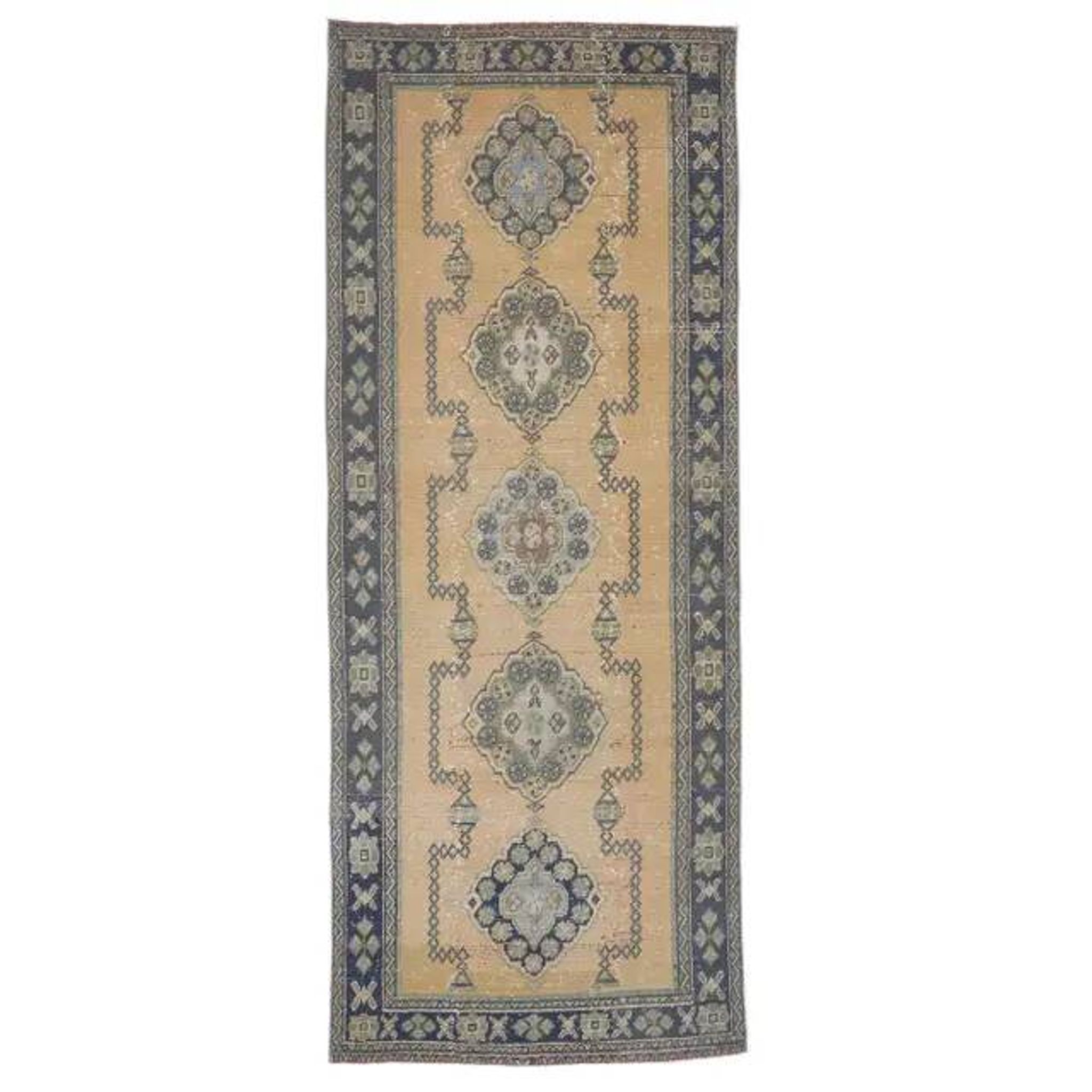 Vintage Turkish Hand-Knotted Runner Rug 133x322