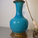 Turquoise ceramic lamp bronze frame by Gagneau