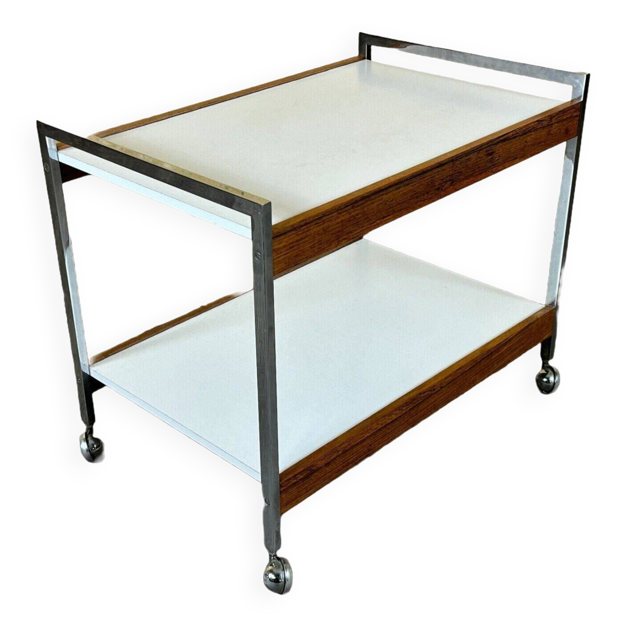 60s 70s serving trolley dinette made of teak & chrome Danish Modern Design