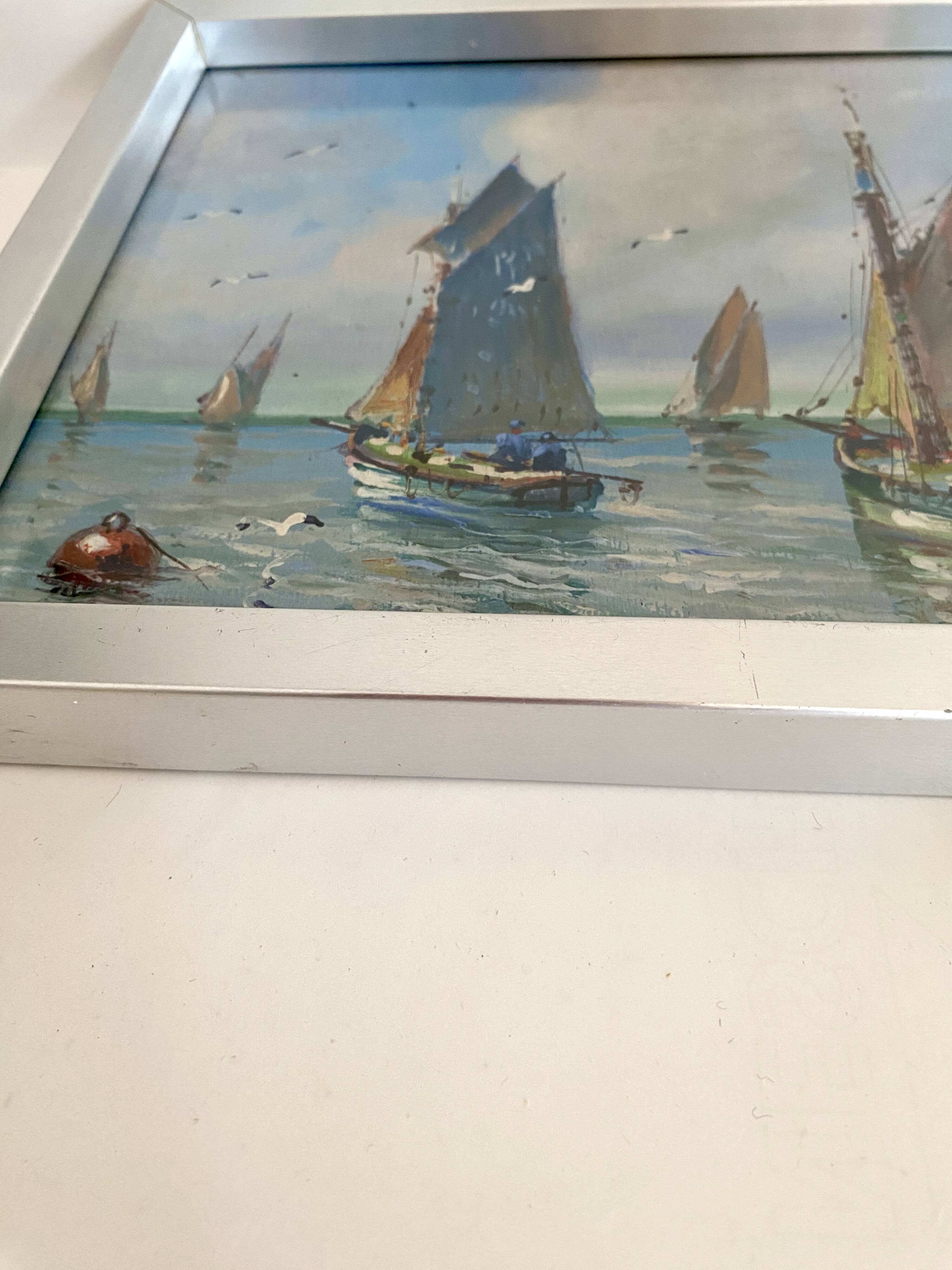 “Port Breton” oil, 1940s, under glass