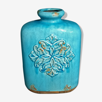 Vase en faïence craquelé turquoise
