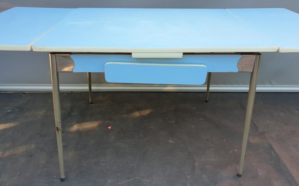 Table Formica MDJ 1960 Blue and Chrome