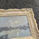 Antique Painting - Night Landscape by the Water and Golden Frame