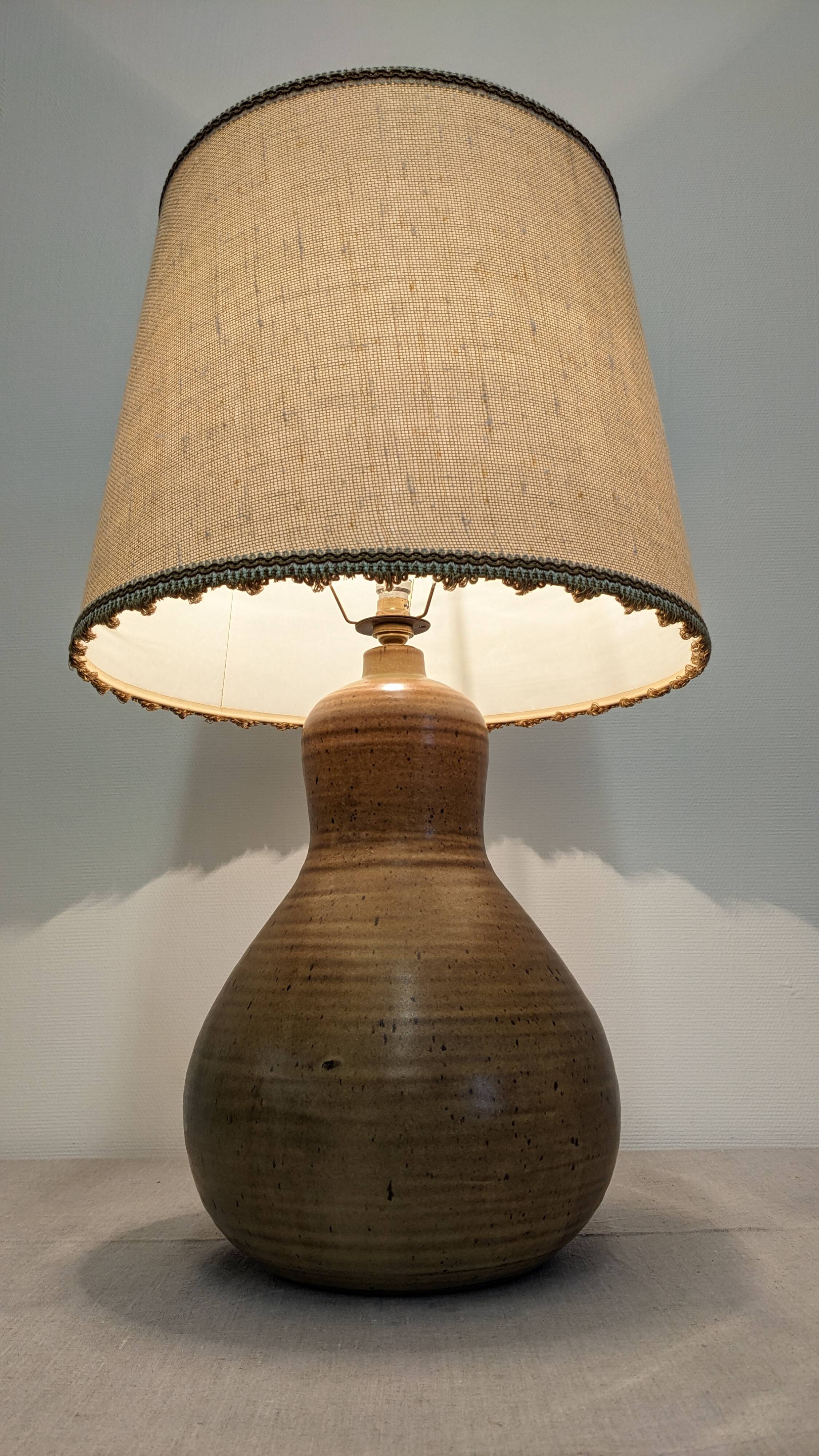 XL gourd lamp in ceramic and jute fabric, France circa 1960.