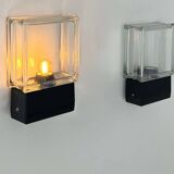 Pair of vintage wall lights, glass and black metal, Italy 1980