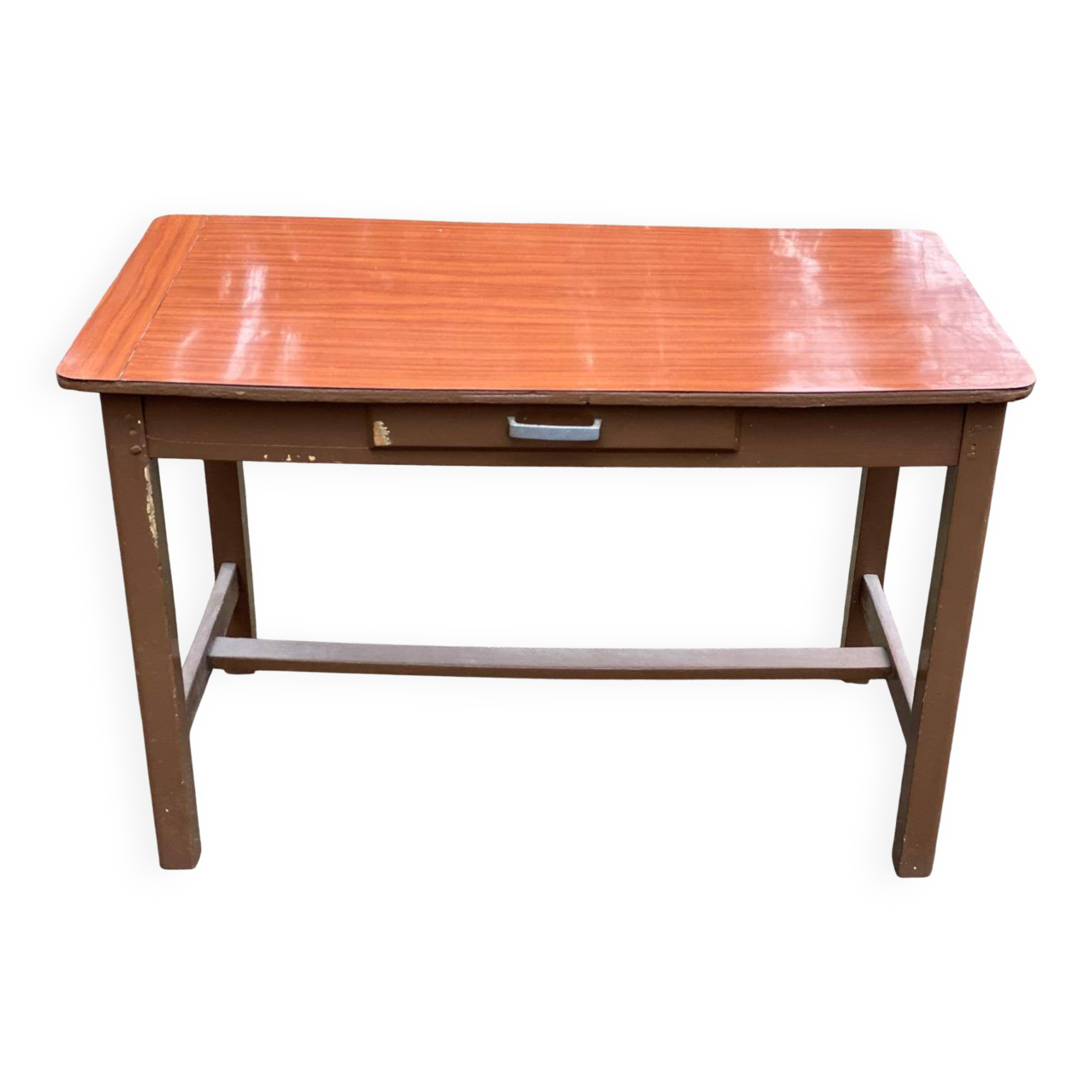 Parisian desk made of solid wood, painted grey and with formica.