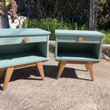 Paire de chevets vintage pieds compas/ vert