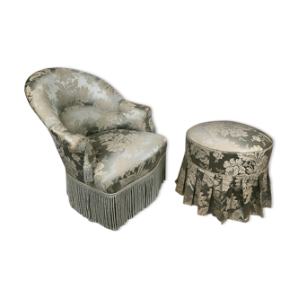 Fauteuil crapaud et son pouf