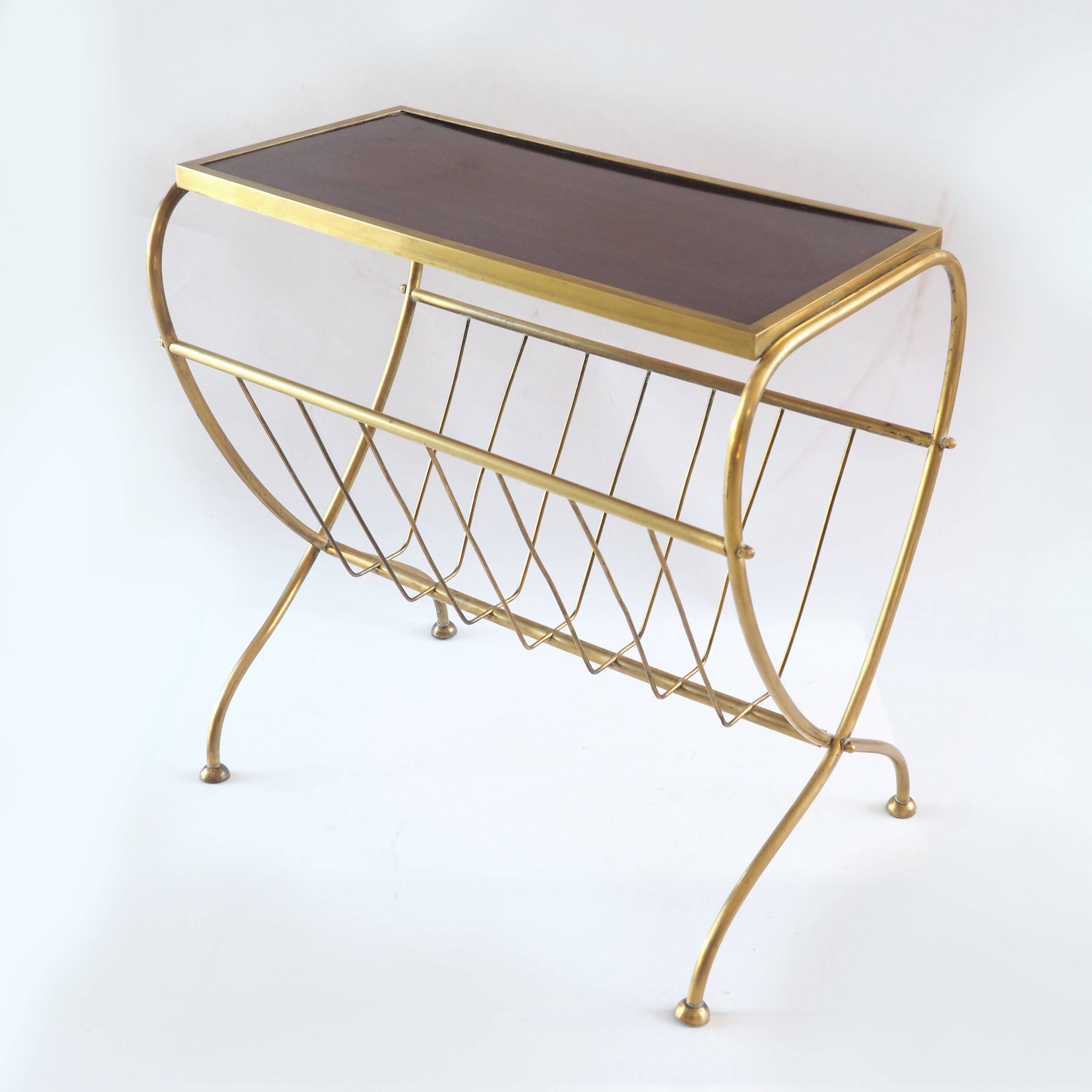 Brass magazine rack with shelf