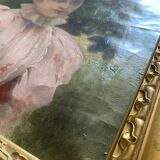 HST painting "Elegant hat surrounded by trees" XIX° century