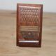 Vintage folding cigarette case in carved wood – golden floral decoration – oriental style