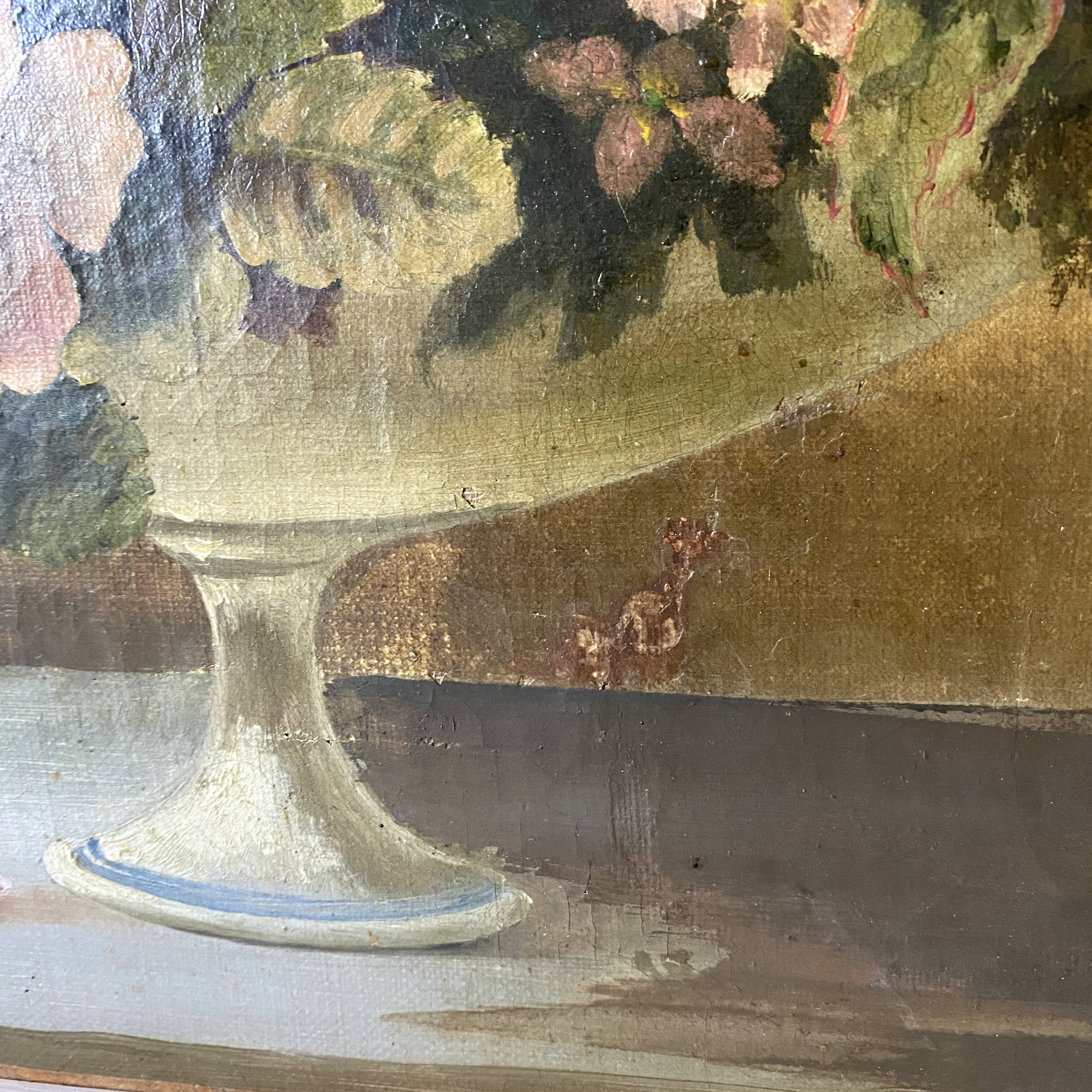 Old oil on canvas Bouquet, still life Tosello J. 19th