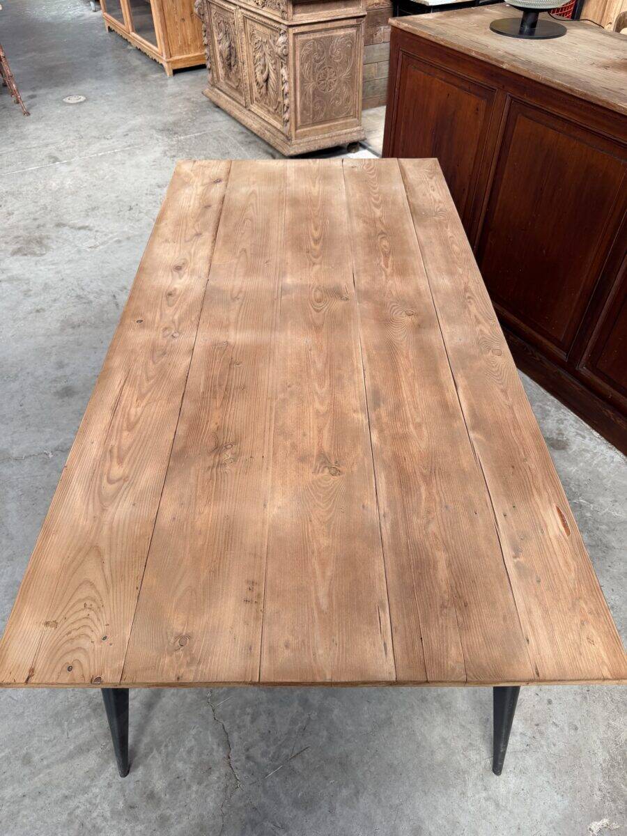 Old fir table with Tolix legs.