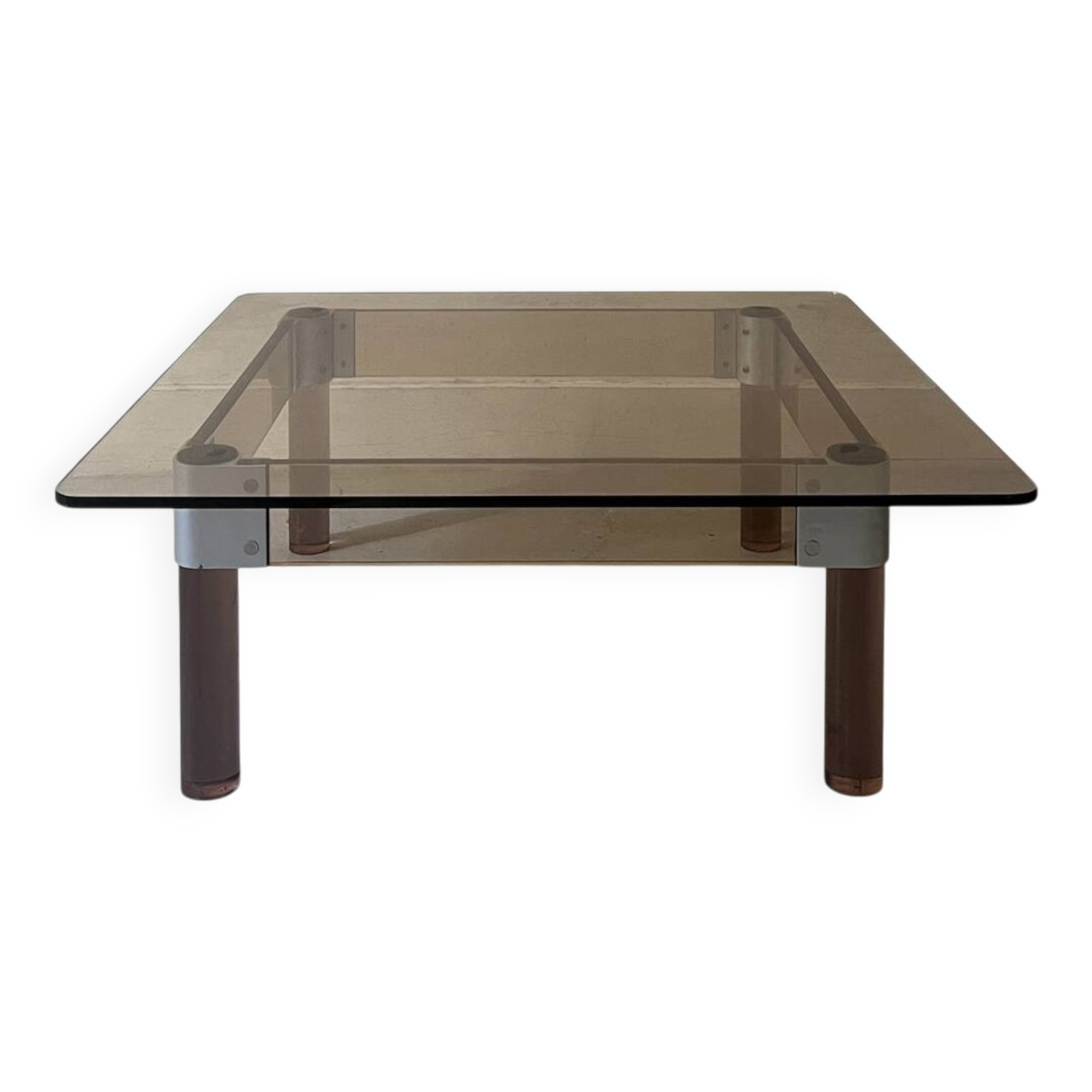 Square coffee table in smoked brown plexiglass and chrome, 1970s design