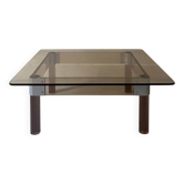 Square coffee table in smoked brown plexiglass and chrome, 1970s design
