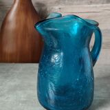 Blue cracked glass pitcher