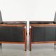 Set of 2 Art Deco design armchairs in black cowhide leather