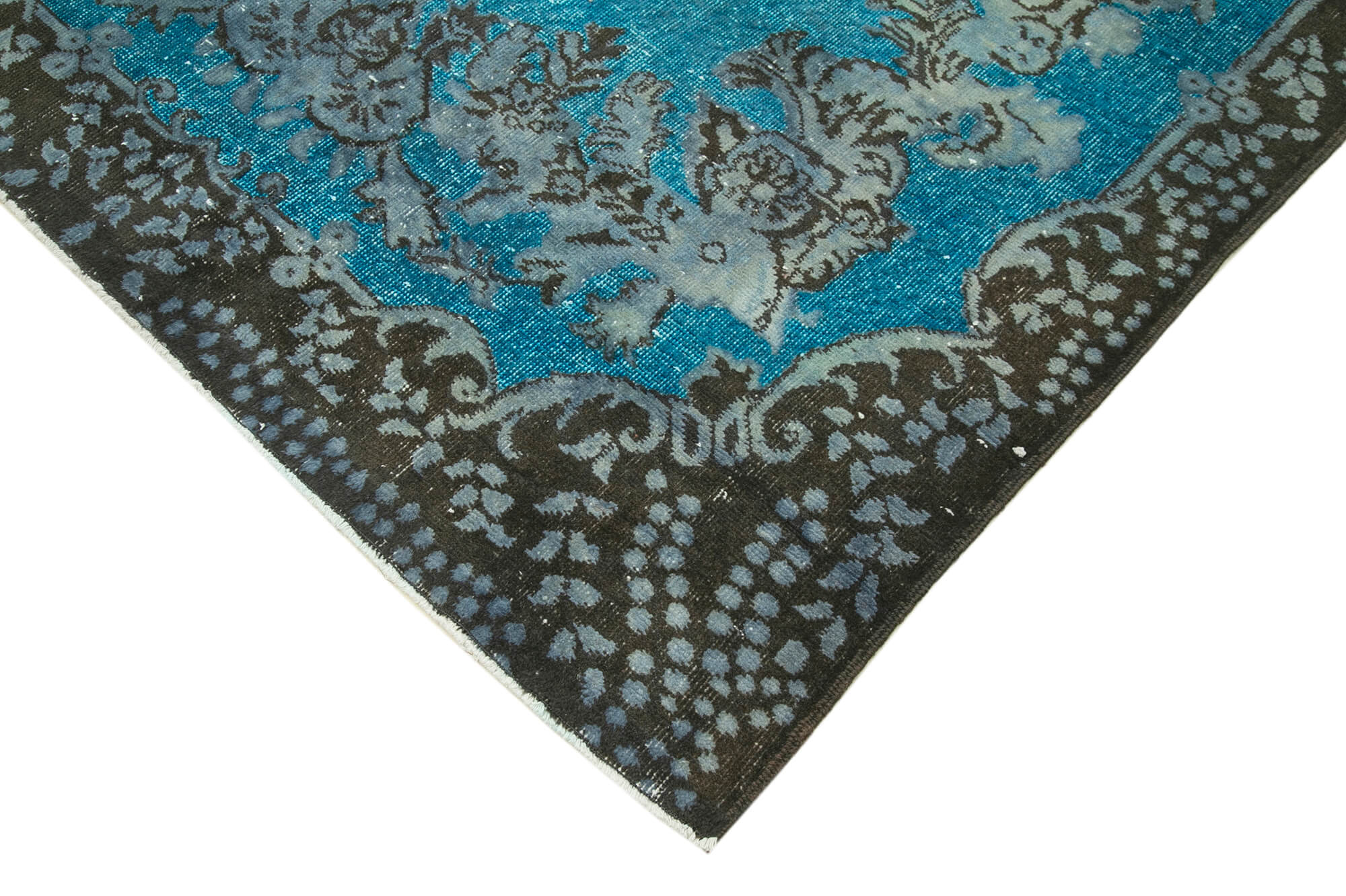 Hand-knotted hi-low pile oriental 1970s 177 cm x 321 cm blue carpet