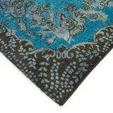 Hand-knotted hi-low pile oriental 1970s 177 cm x 321 cm blue carpet