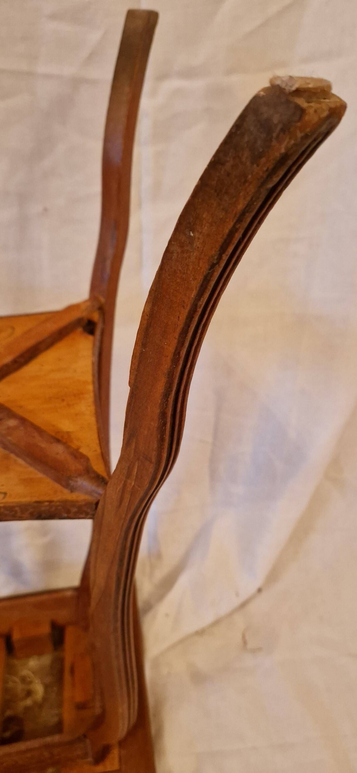Antique Art Nouveau pedestal table with carved wood and marble top.