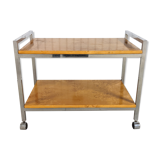 Vintage rolling side table in elm burl and chrome, 1970s