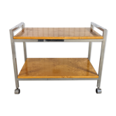 Vintage rolling side table in elm burl and chrome, 1970s