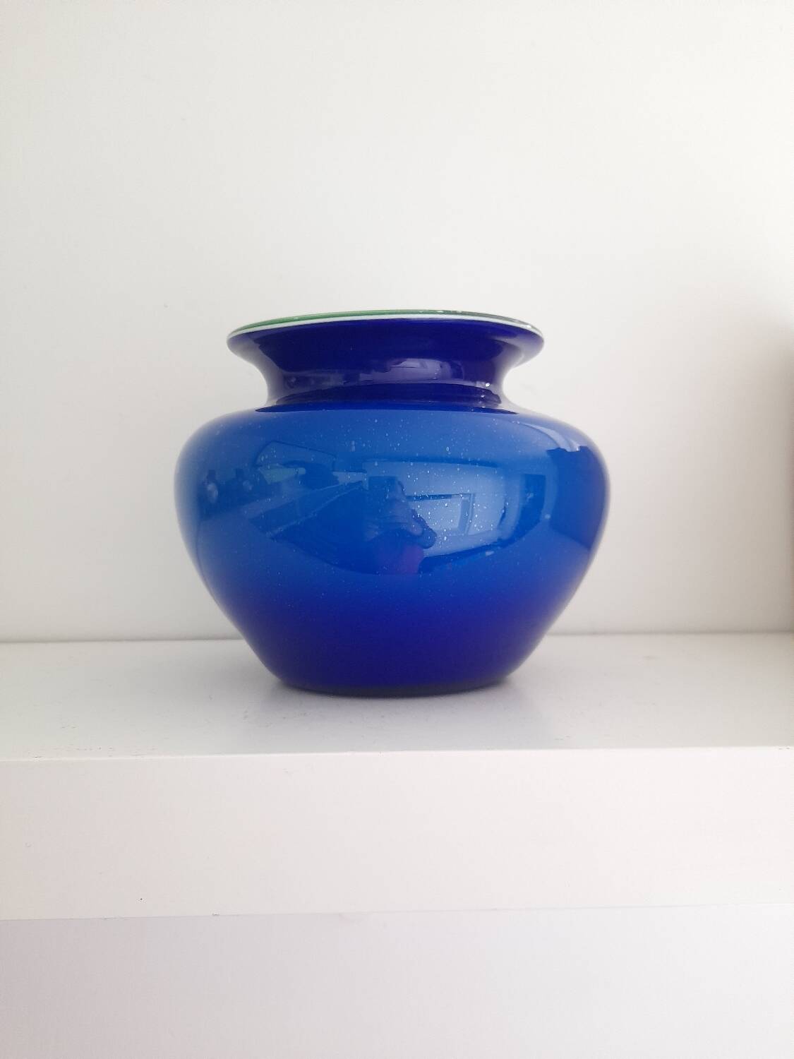 Vase en verre soufflé bleu et vert de Murano