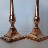 Pair of square foot copper candle holders