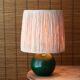Lamp "ball" in green stained wood, raffia lampshade, 70s