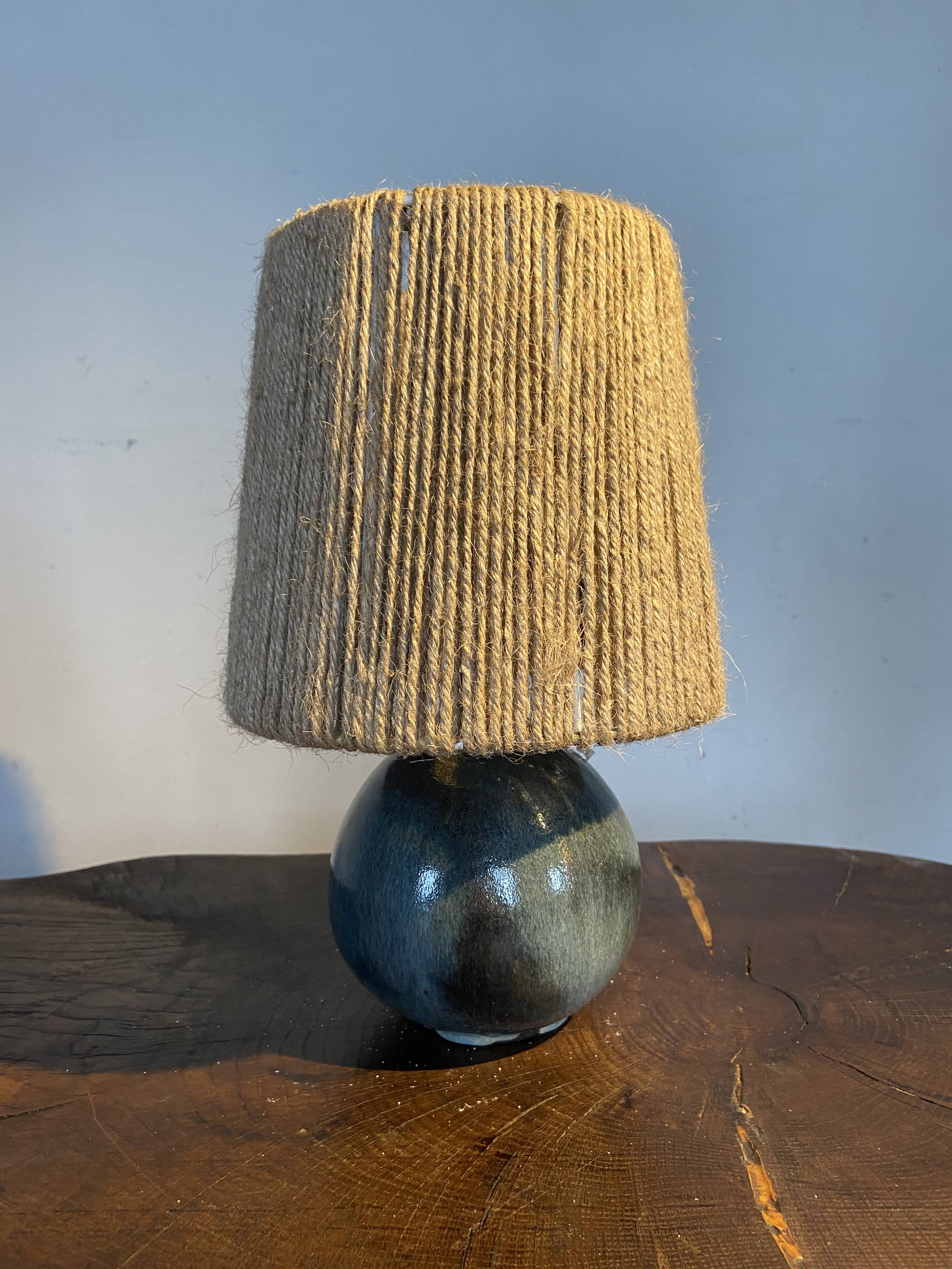 Table lamp in stoneware / ceramic 60s lampshade rope