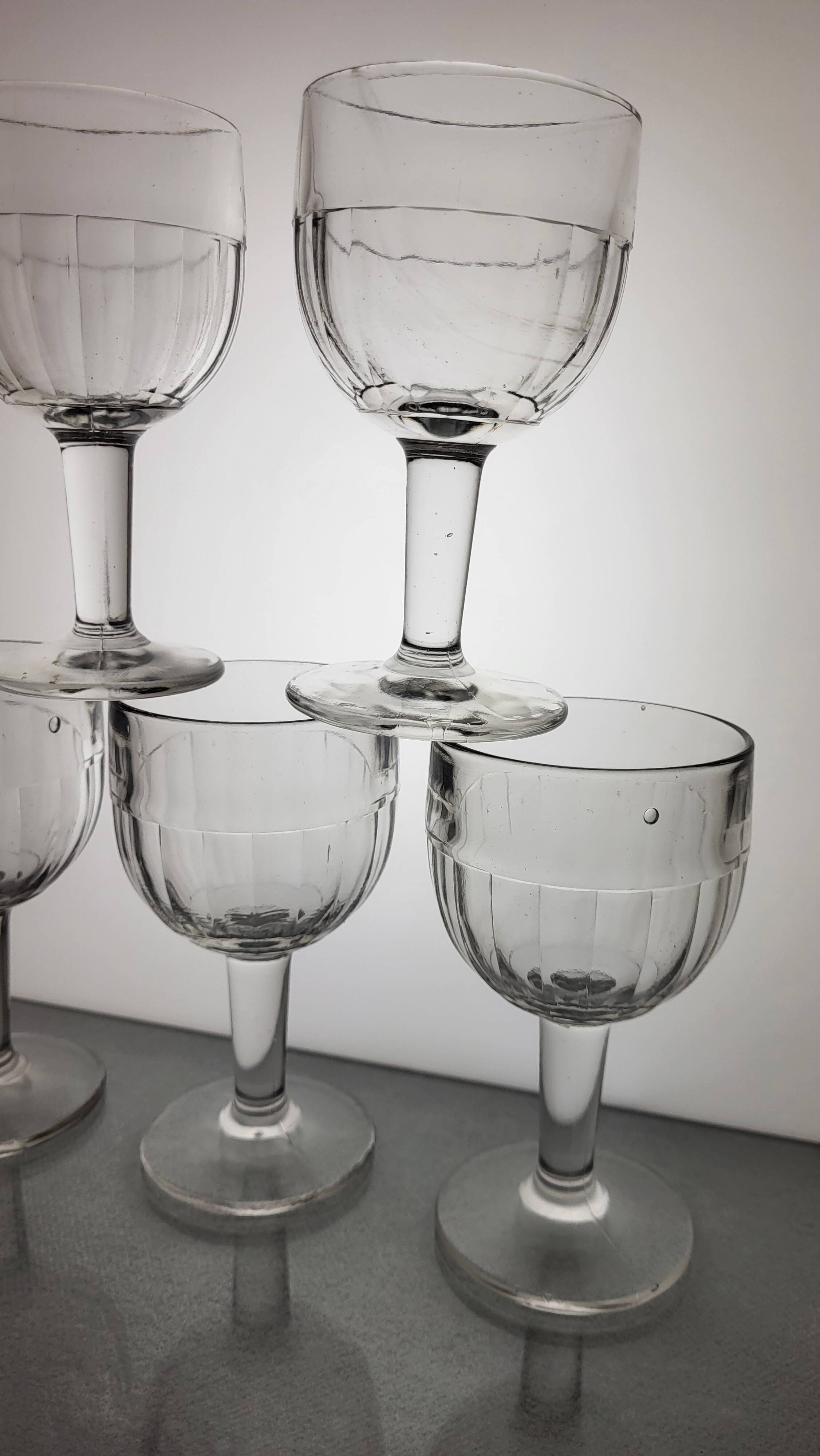 6 molded glass wine glasses