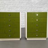 Beige Wood and Green Varnish Bedside Tables, Norway, 1960s, Set of 2