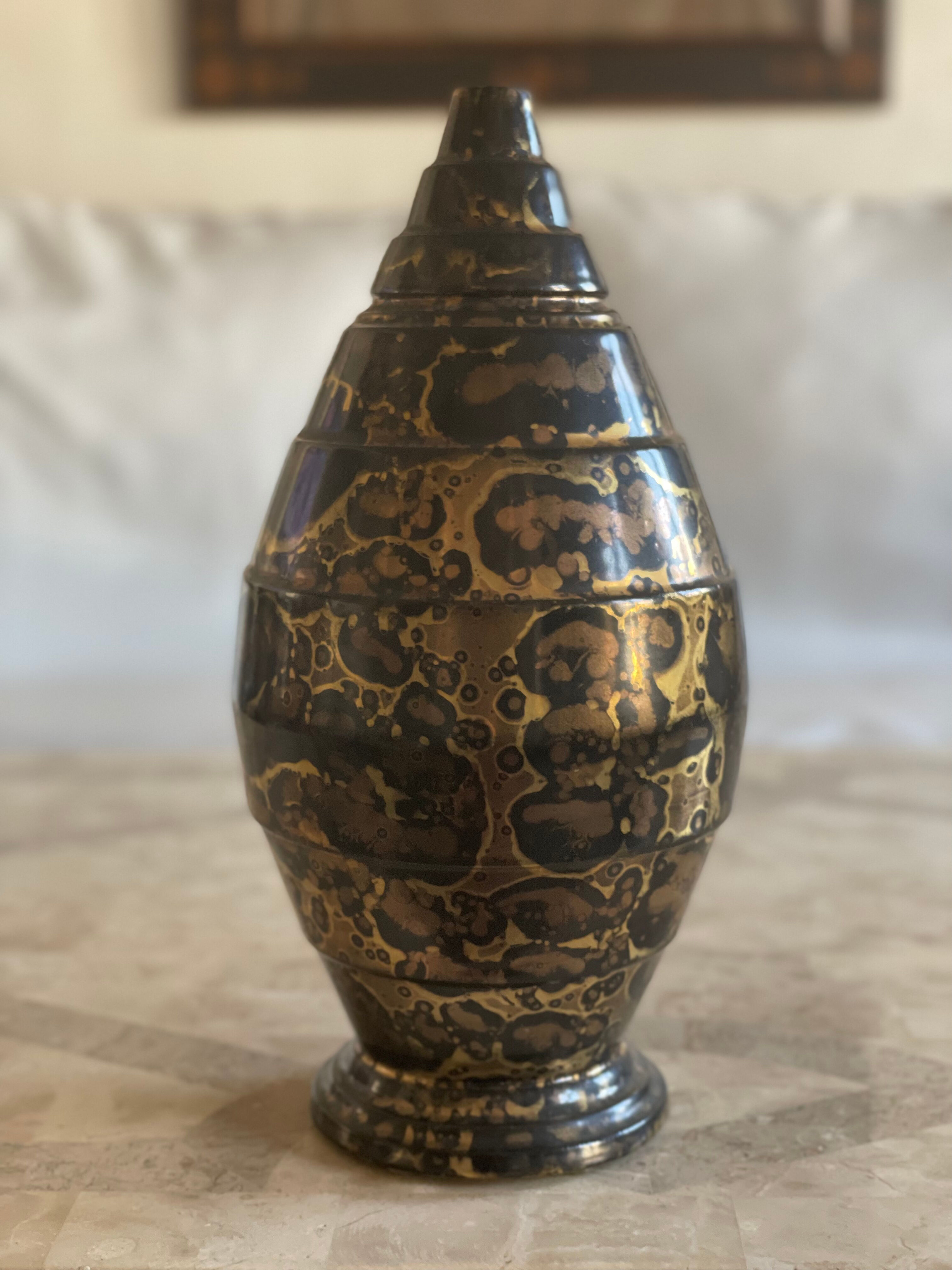 Gold and platinum glazed ceramic vase by Lucien Brisdoux