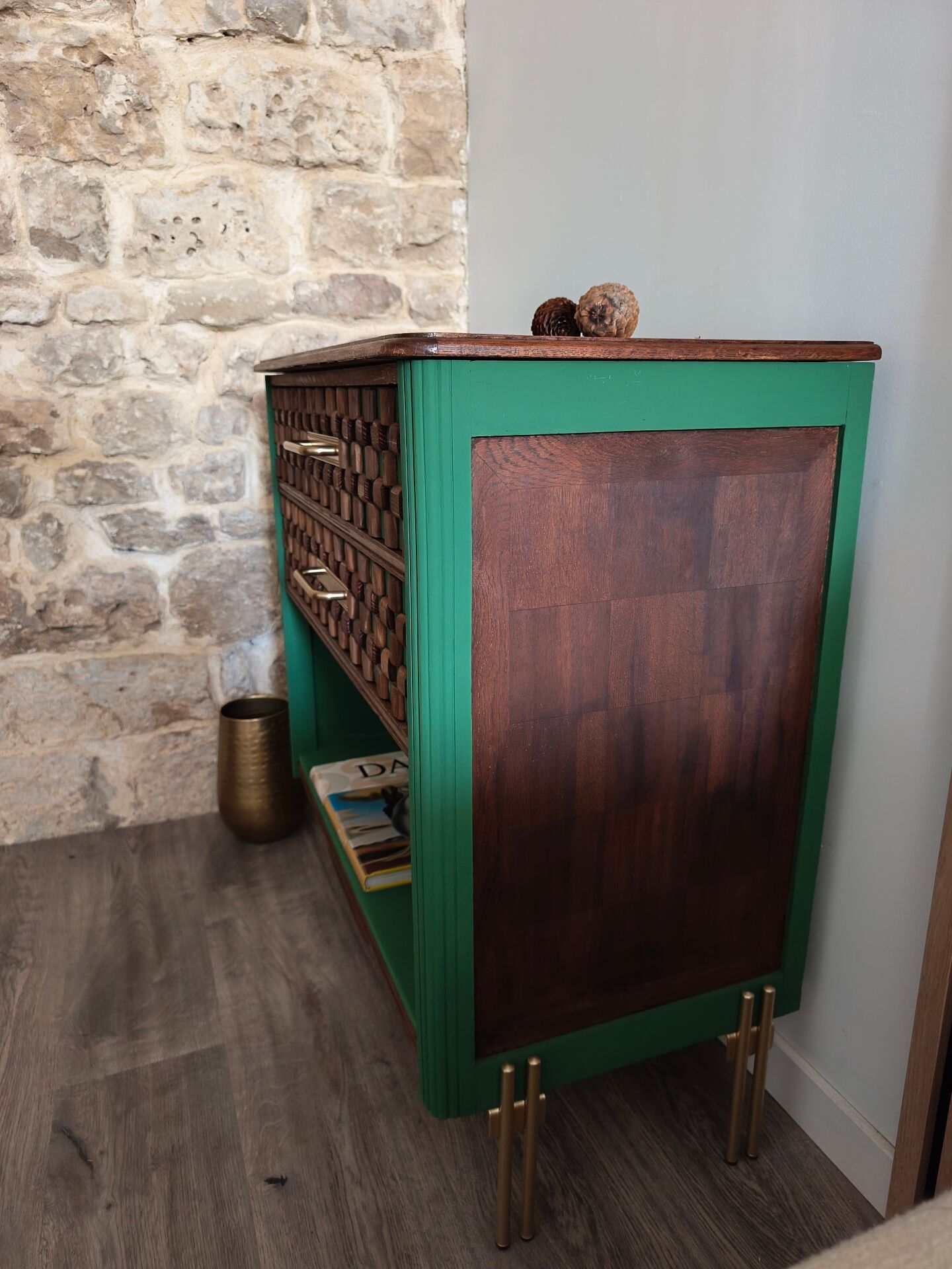 Vintage solid wood chest of drawers - unique handcrafted creation.