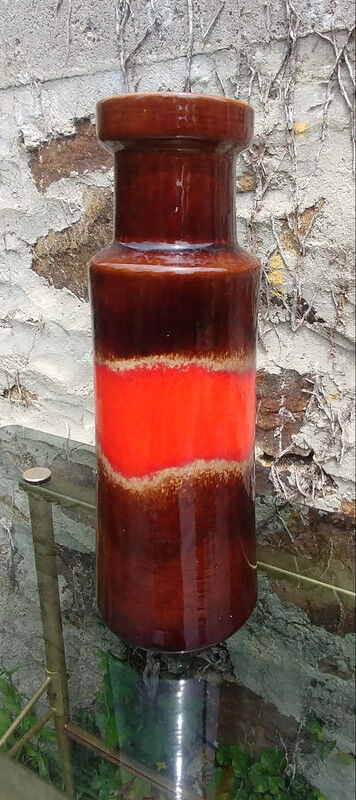 Vintage soliflore vase in glazed ceramic 70s W.Germany orange/brown