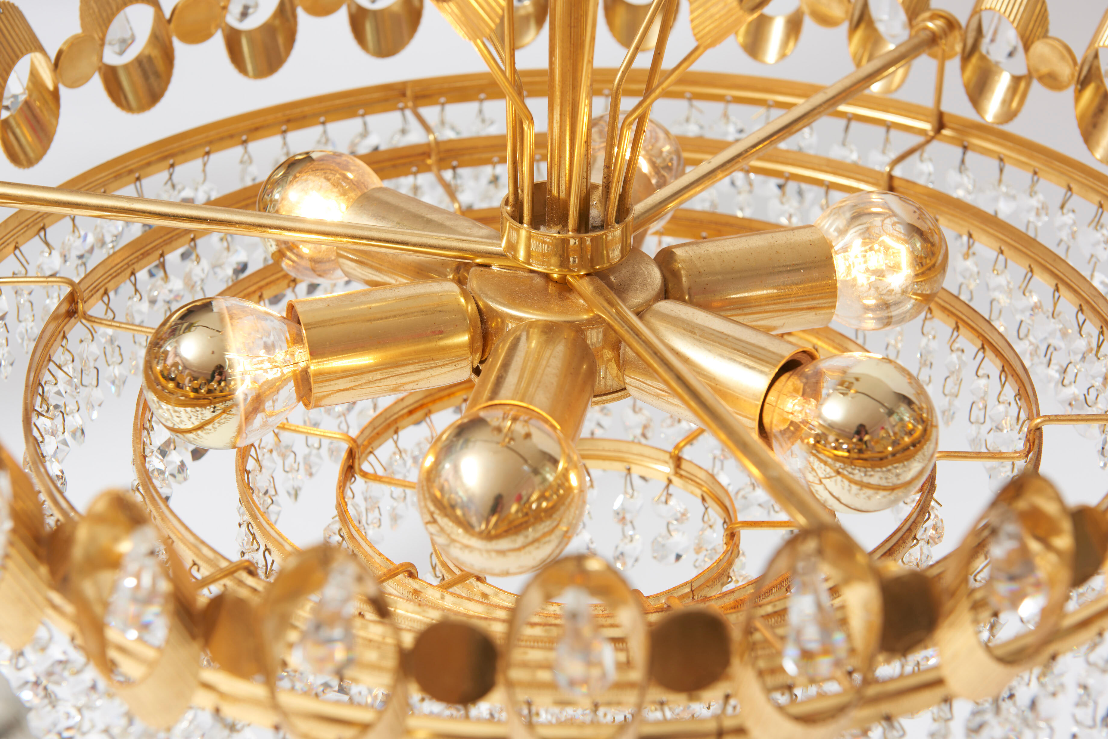Hollywood Regency style brass and crystal chandelier by Palwa