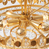 Lustre Hollywood Regency style en laiton et cristal de Palwa