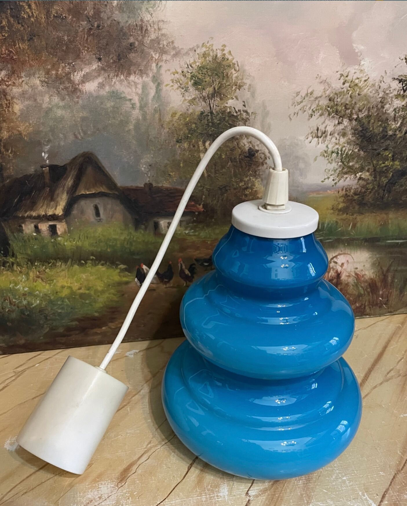 Vintage blue opaline pendant lamp