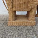 Side table or end table "elephant" in rattan, wicker, 1960s 70s