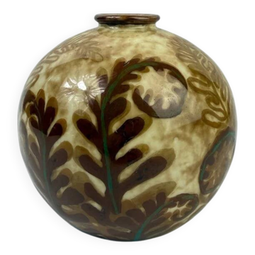 Camille Tharaud, round vase model Fougères, Limoges, Art Deco circa 1930