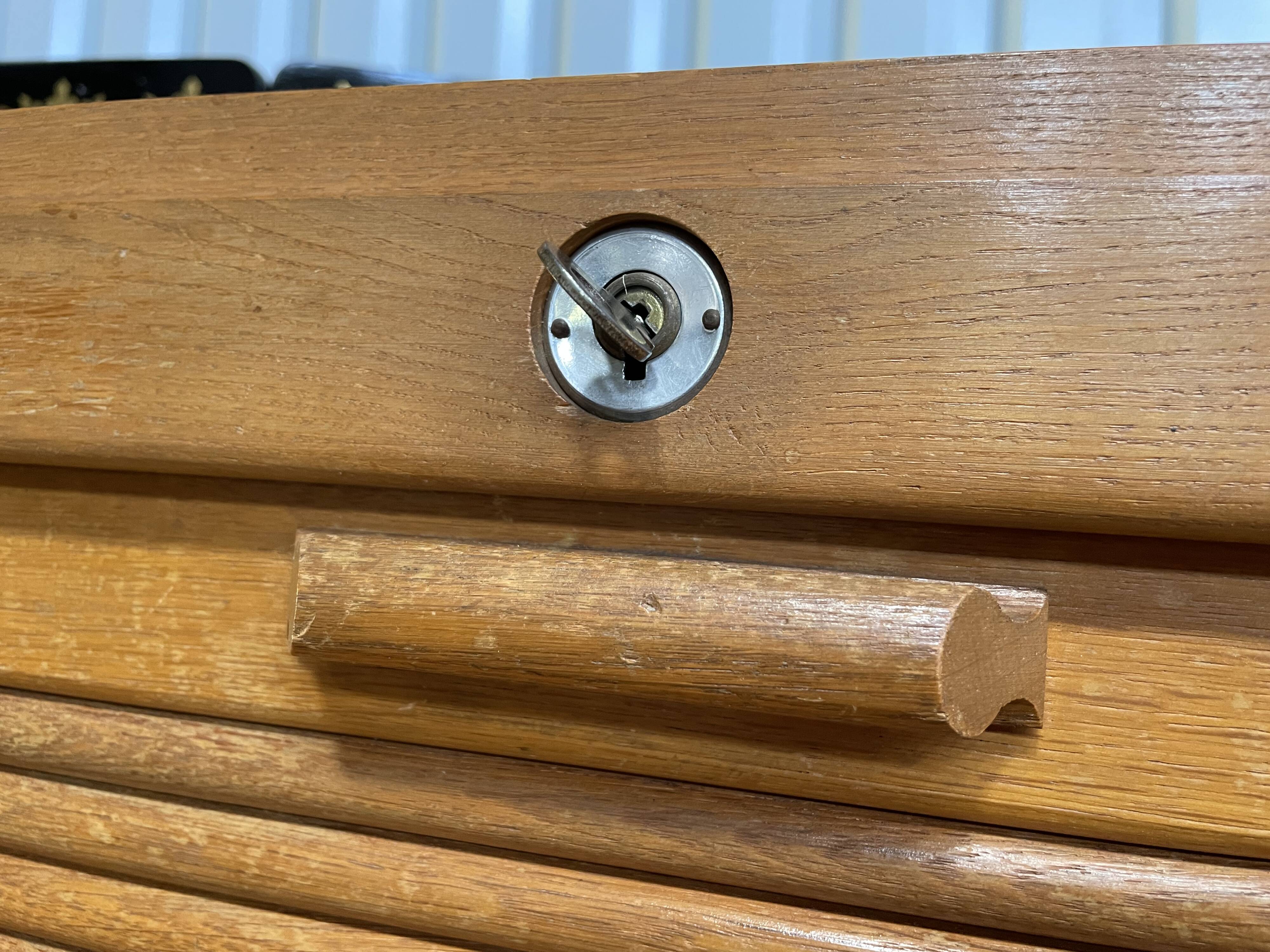 Double filing cabinet with notary curtains in solid oak 1960
