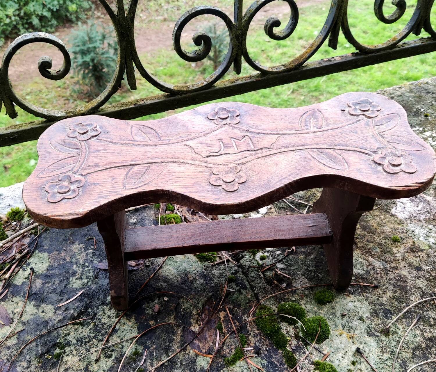 Carved wooden folk art bench