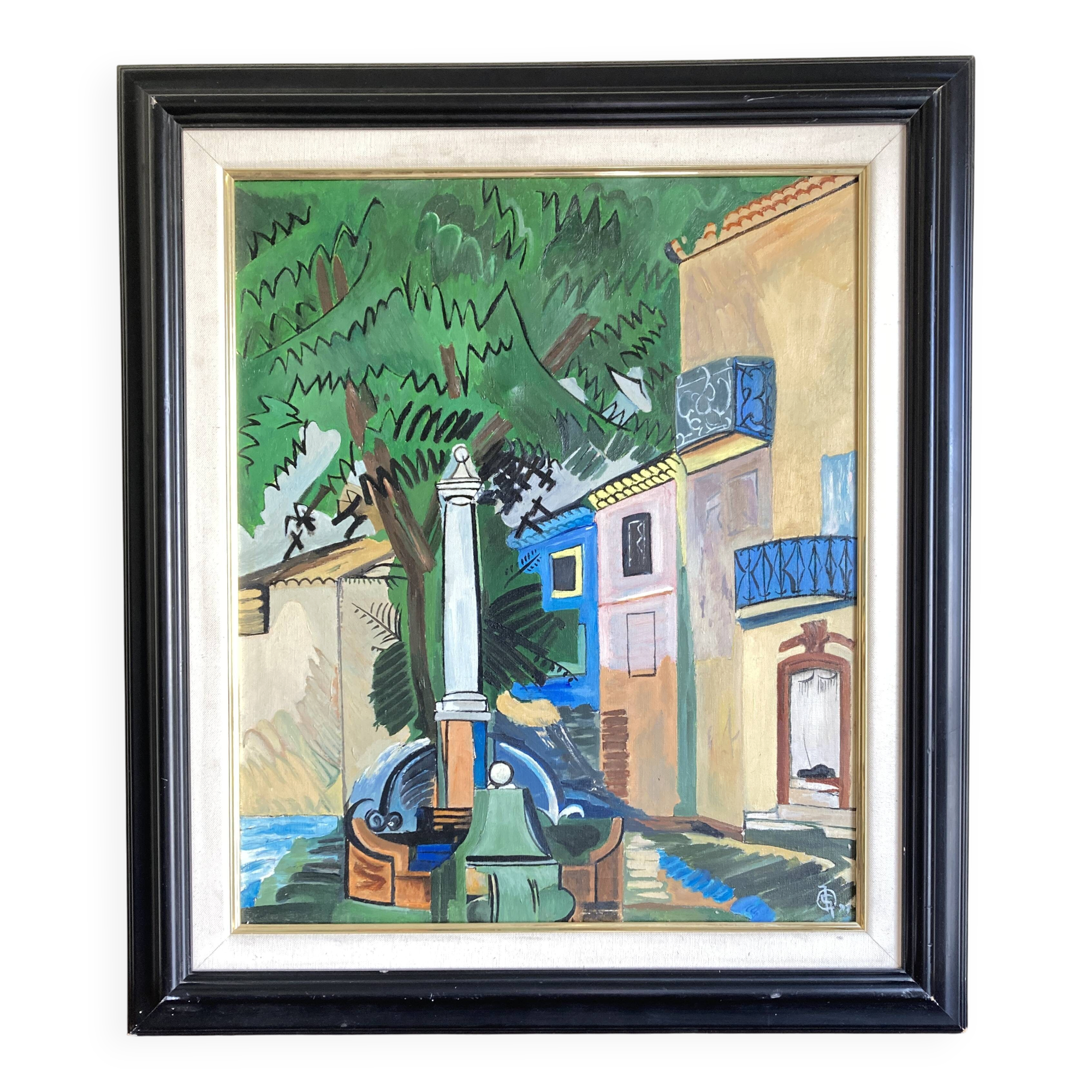 Huile sur toile La fontaine de Vence de Dufy 1921